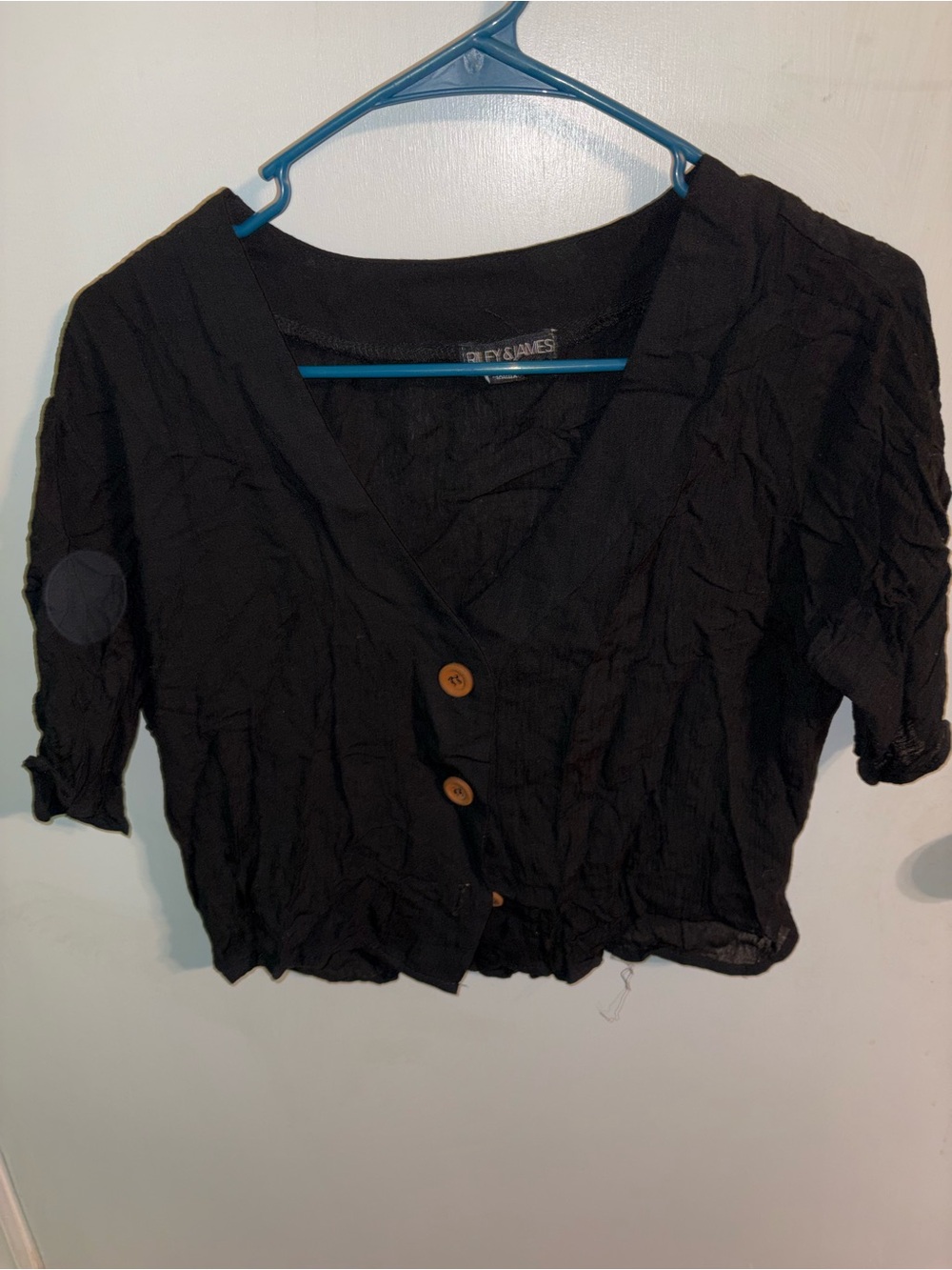 Black V-Neck Button Front Women's Blouse